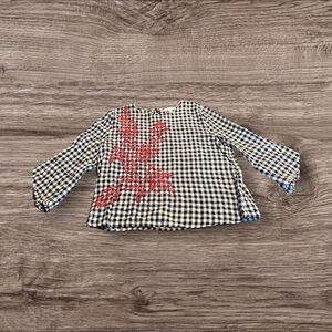 Current Air Women’s Checked Embroidered Ruffle Top Size Large Gingham Look